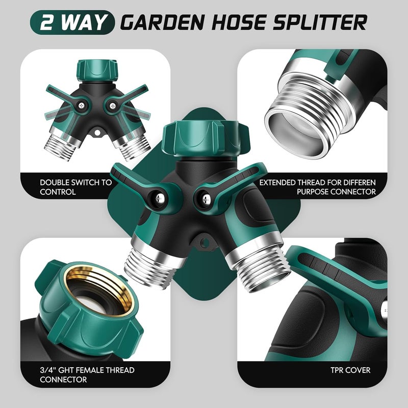 BKV 2 Way Garden Hose Splitter with Shut Off Valve,Water Spigot Splitter for 3/4" Hose Connector,Heavy Duty Metal Outdoor Faucet Splitter Y Connector for Garden Hose,with 3 Leakproof Washers & 1 tape - Image 2